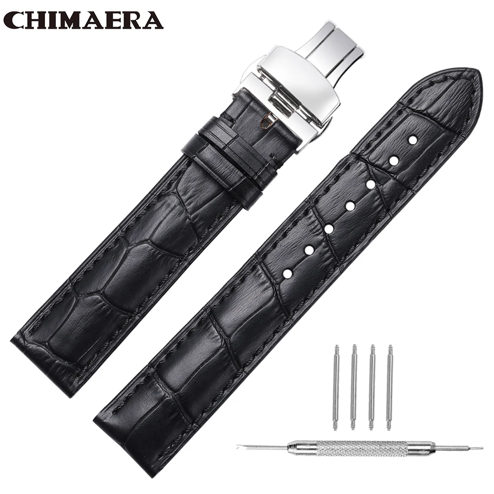 CHIMAERA ремешок для часов из натуральной кожи ремни 14-18 мм 19 мм 20 мм 21 мм 22 мм 24 мм черный коричневый синий кожаный Бабочка Пряжка
