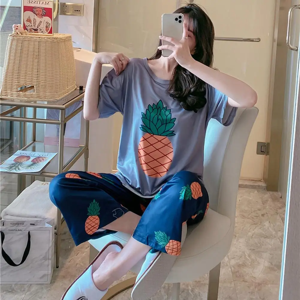 Женский костюм с принтом ананаса авокадо фруктов свободная футболка коротким
