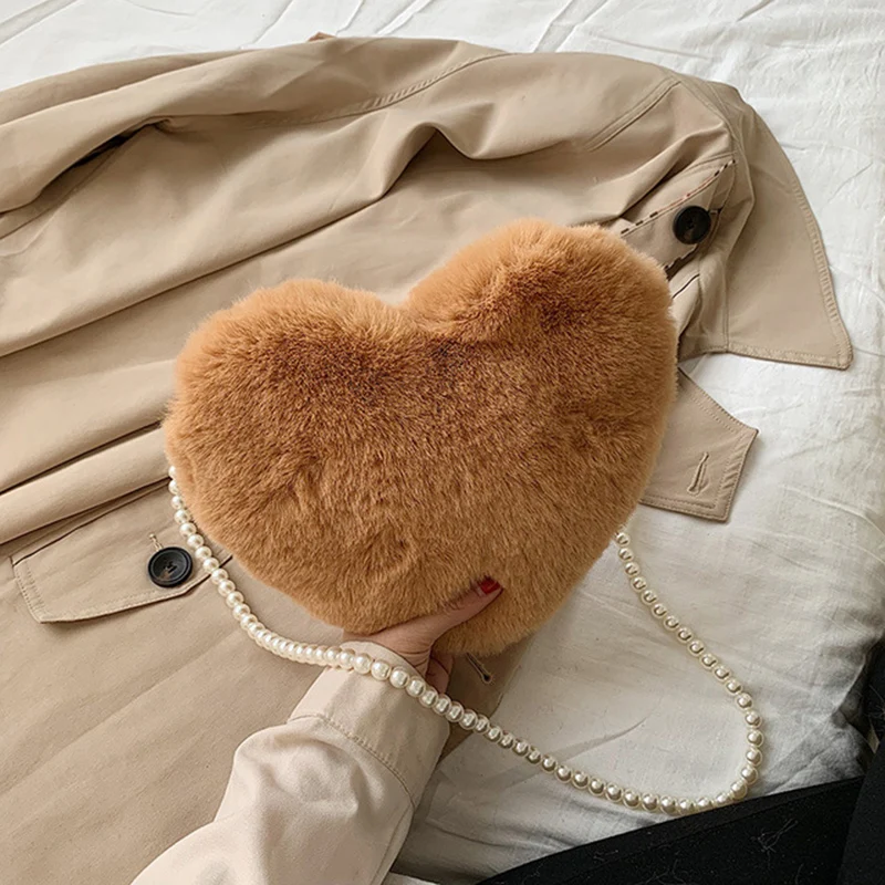 

2019 Winter Women's Plush Bags Girls Cute Shoulder Bags Small Messenger Bags Pearl Crossbody Bags For Women bolsa feminina