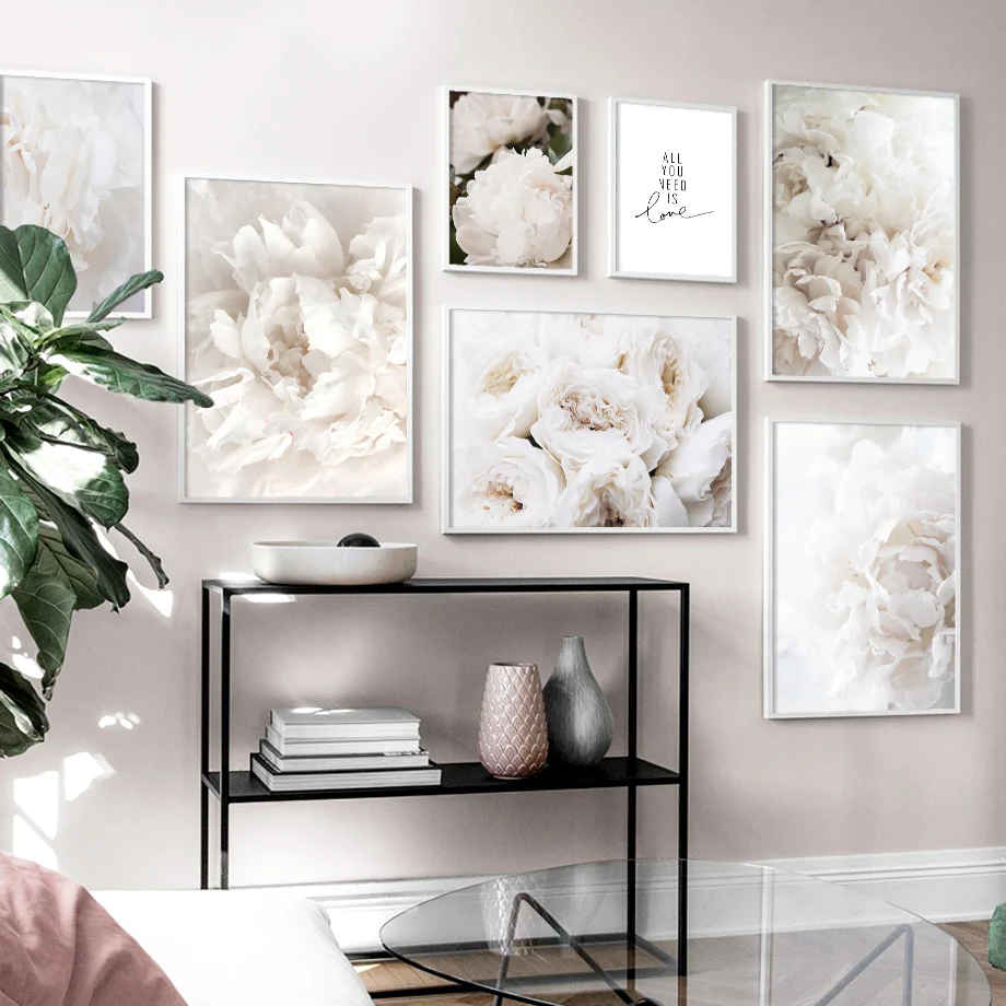 

Wall Art Canvas Painting White Flower Core Eustoma Peony For Living Room Decor Nordic Posters And Prints Landscape Wall Pictures