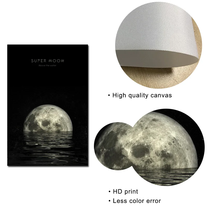 Плакаты и принты Moon настенные минималистичные картины на холсте черно белые для
