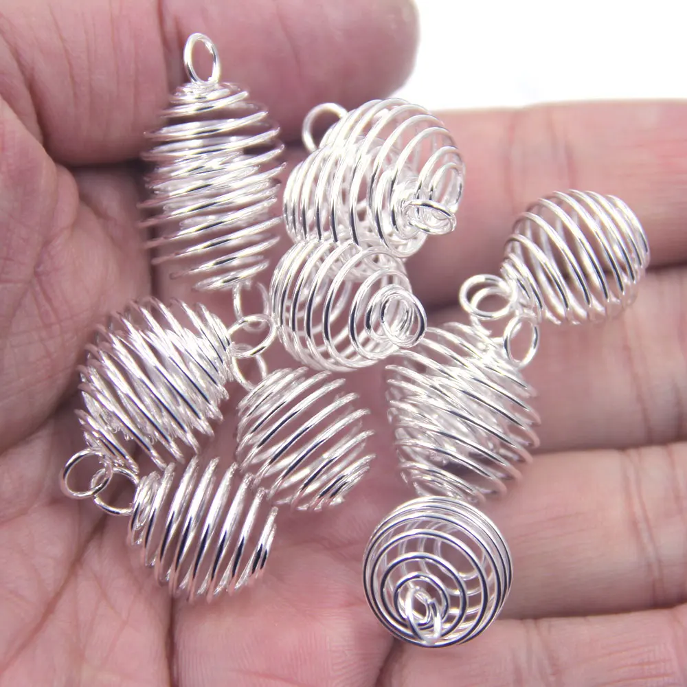 

20Pcs Pendant Spiral Bead Cages Alloy Breloque Jewelry DIY Making Findings Charms 18x15mm Color Gold Silver Plated Silver Tone