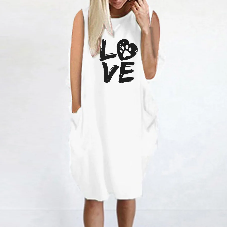 

New women dress summer sleeveless solid casual with pocket vintage midi dresses