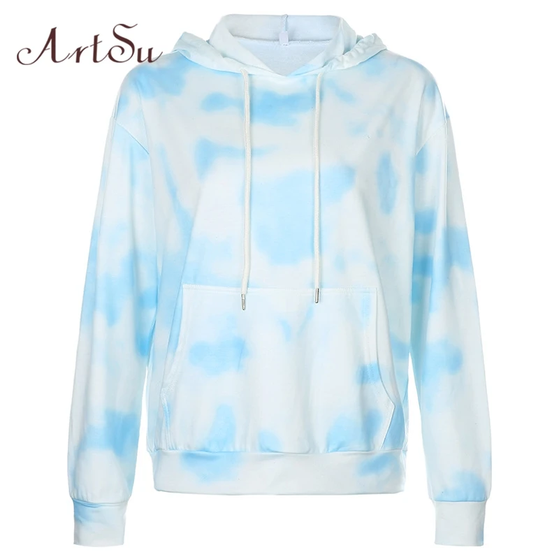 

Artsu Cotton Rainbow Tie Dye Printed Long Sleeve Hoodies Portket Sweatshirt Autumn Clothes Casual Pullovers Hooded Sweatshirt