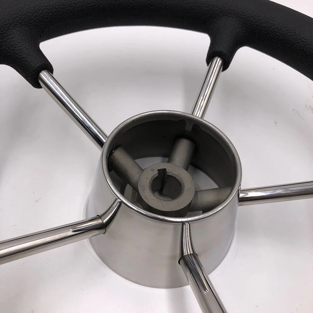 

11 Inch 280mm 5-Spoke Stainless Boat Steering Wheel with Soft PU Foam Grip & Center Cap - 25 Degree - Black