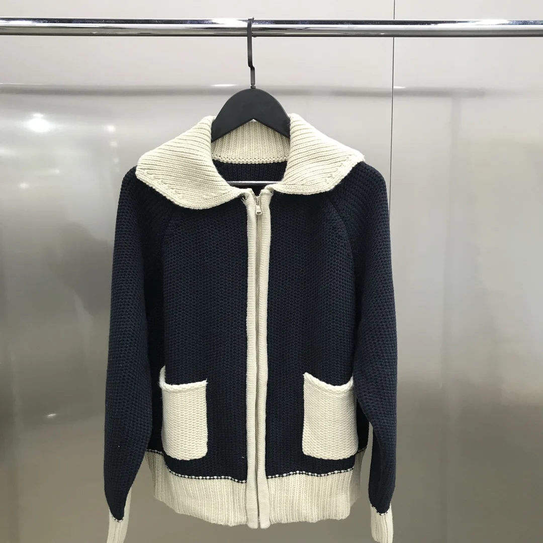 

fashion ladies 2023 new long-sleeved sexy contrast retro cardigan sweater 0108