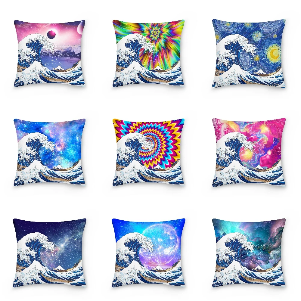

Ancient Great Japanese Wave Pillowcase 3D Retro Style Print Pillow Covers Bedroom Sofa Car Cushion Cover Decorative 45x45cm