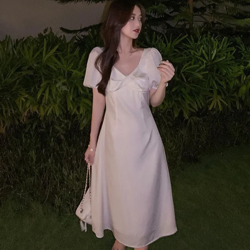 Платье женское однотонное до середины икры повседневная шикарная вечерняя