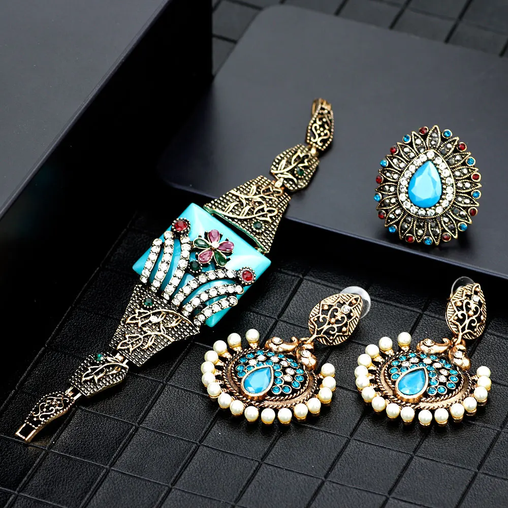 SUNSPICE MS античное серебро цветной цветок браслет кольцо серьги наборы для женщин