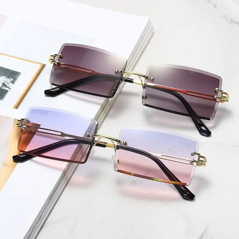 

Fashion Popular Rimless Rectangle Sunglasses Women Men Shades Alloy Glasses UV400 Women Rimless Square Sun Glasses Summer Style