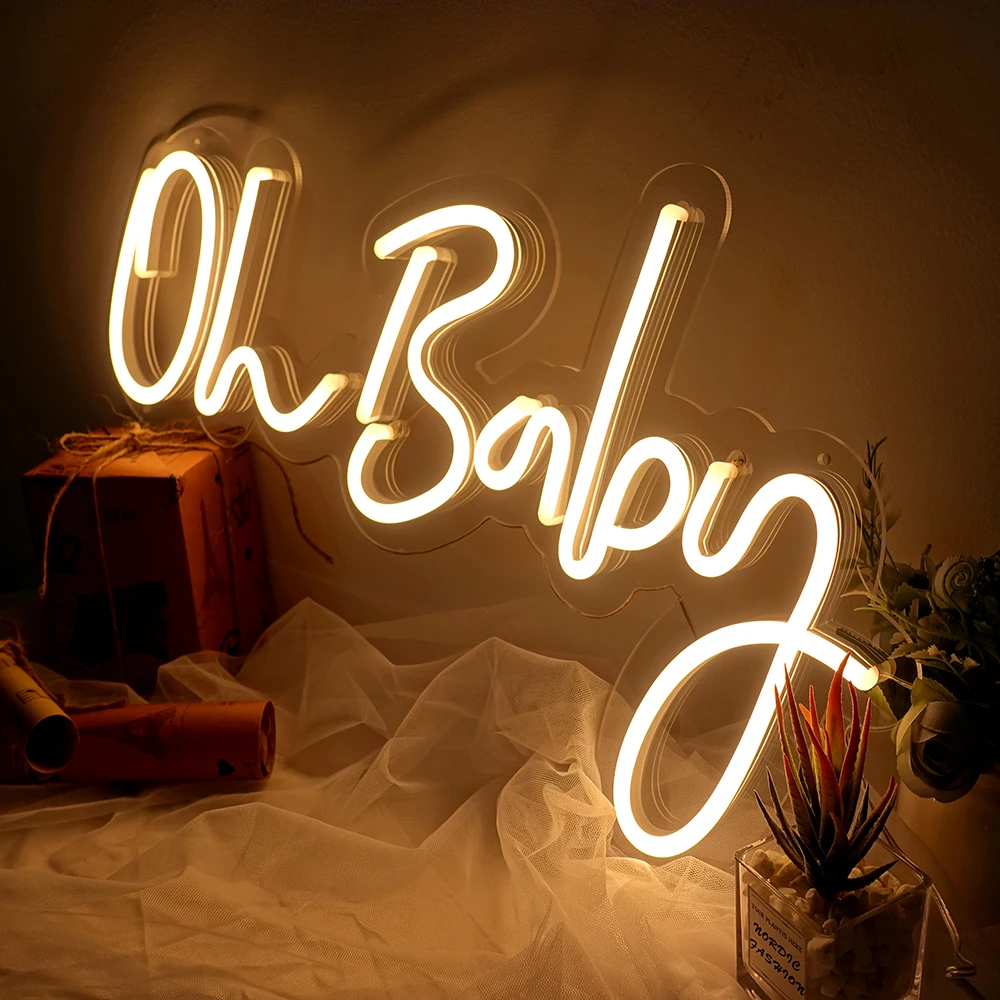 Oh Baby 23.5”L *11.8”W Neon Sign Light No Noise No Heat With a Dimmer Switch Party Flex Transparent Acrylic Custom Neon Sign