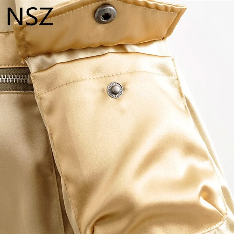 NSZ Женская сатиновая парка большого размера стеганая куртка зимнее пальто с