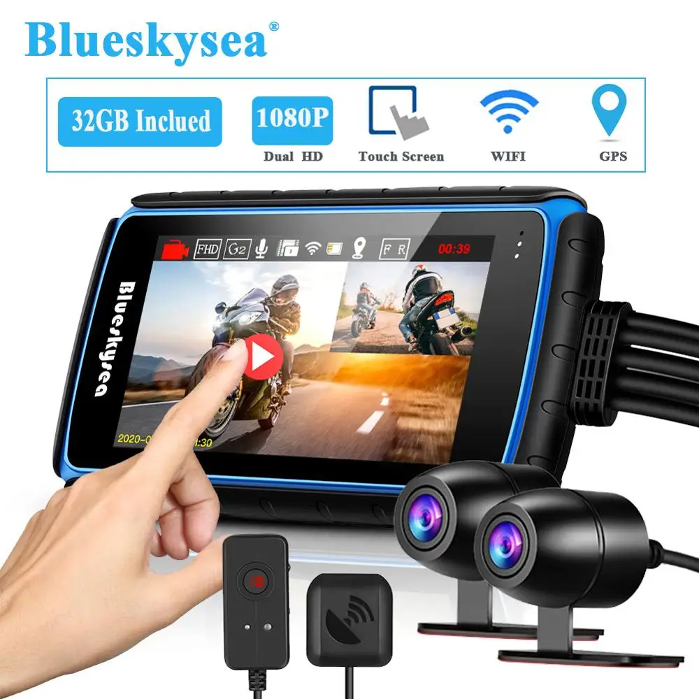Видеорегистратор Blueskysea DV988 Moto rcycle Wi Fi камера с GPS FHD 1080P двойной объектив сенсорный