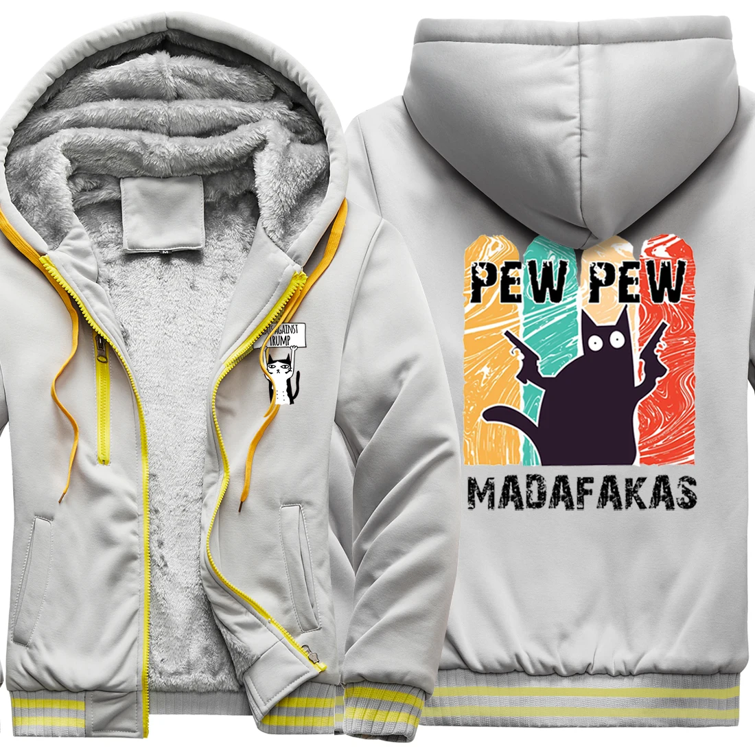 

Pew Madafaka Print Thicken Jackets Mens Keep Warm Long Sleeve Clothing And Hooded Fashion Tops Zipper Hipster Sudadera Hombre