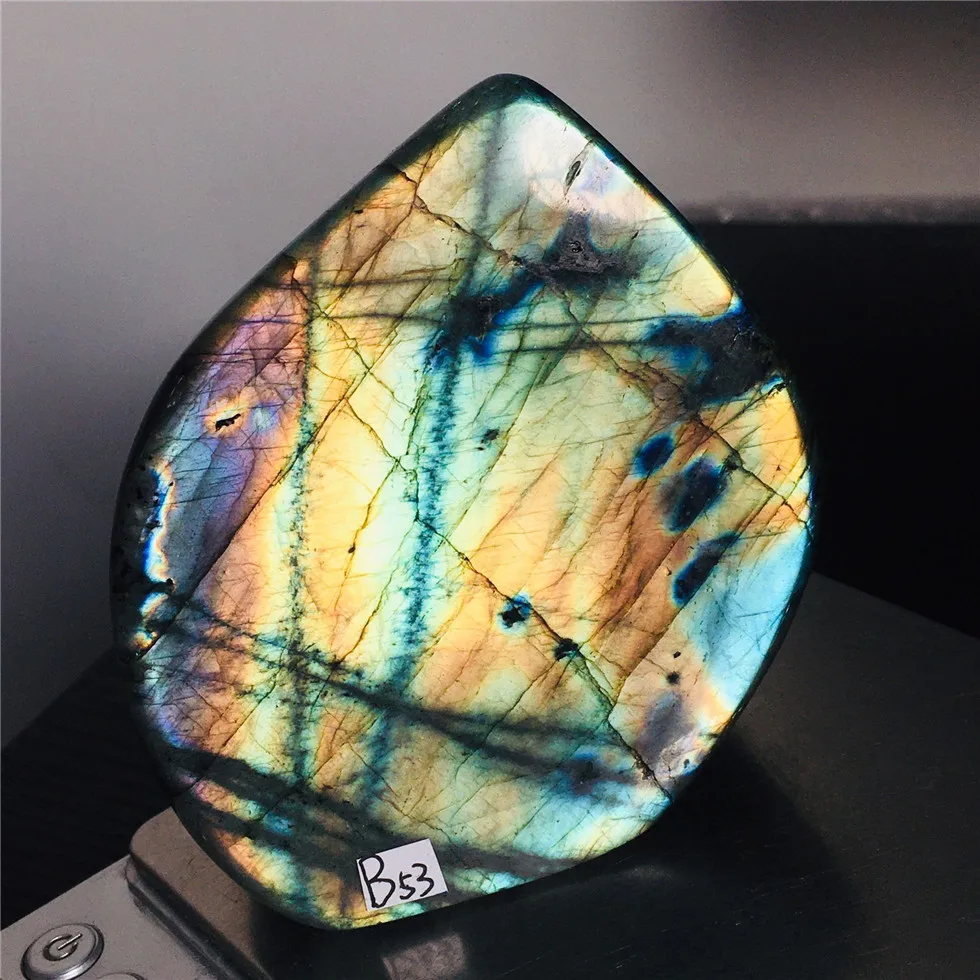 

Natural Moonstone Polishing Labradorite WorryStone Luminous Bule/Yellow Feldspar Home Decor Reiki Healing