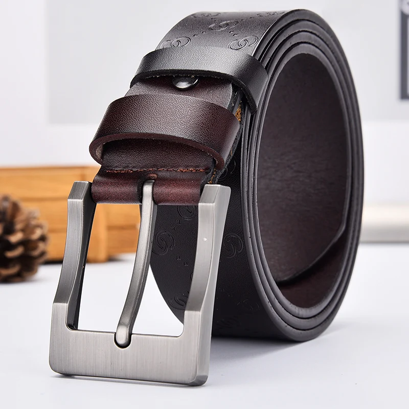 Aoluolan Men belt high Quality Genuine Leather Designer Cowhide  new Mens Business pattern pin buckle belts