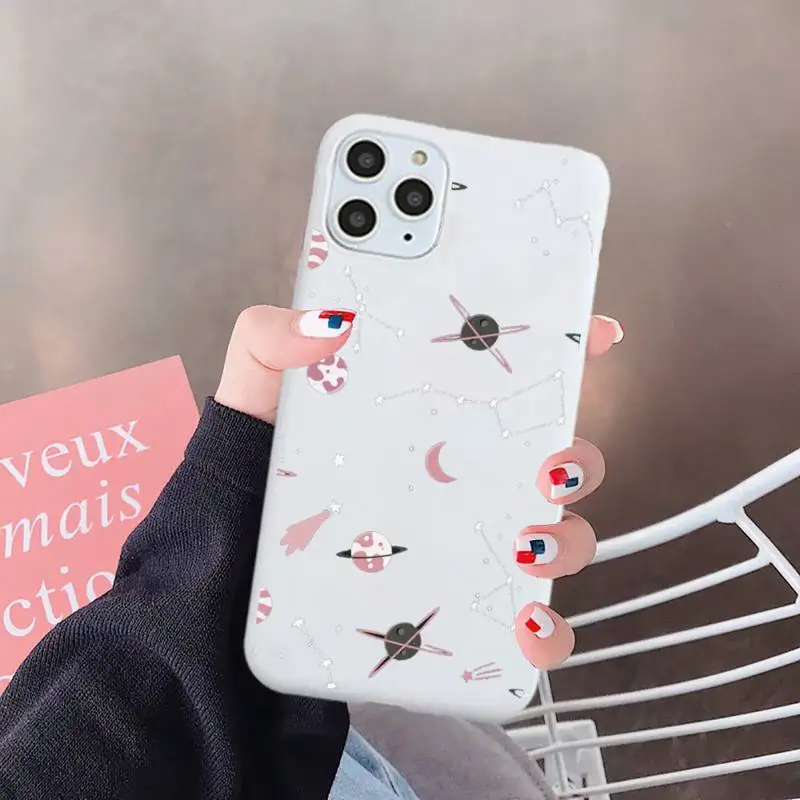 

Astronaut Space UFO Stars Phone Case White Candy Color for iPhone 6 7 8 11 12 s mini pro X XS XR MAX Plus