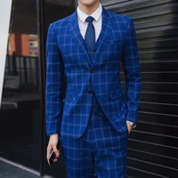 2020 autumn mens suit three pieces set large size lattice male fashion business formal wear s for wedding