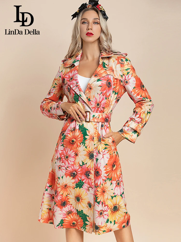 Женский Длинный Тренч LD LINDA DELLA осенне-зимний винтажный с отложным воротником