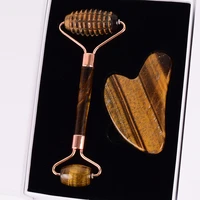 tiger eye sawtooth roller shoulder neck massager natural stone face care gua sha massage set tool acupuncture health beauty