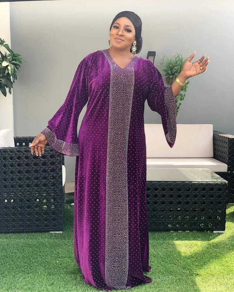Бархатное платье в африканском стиле с бисером Дашики хиджаб Абая Бандажное