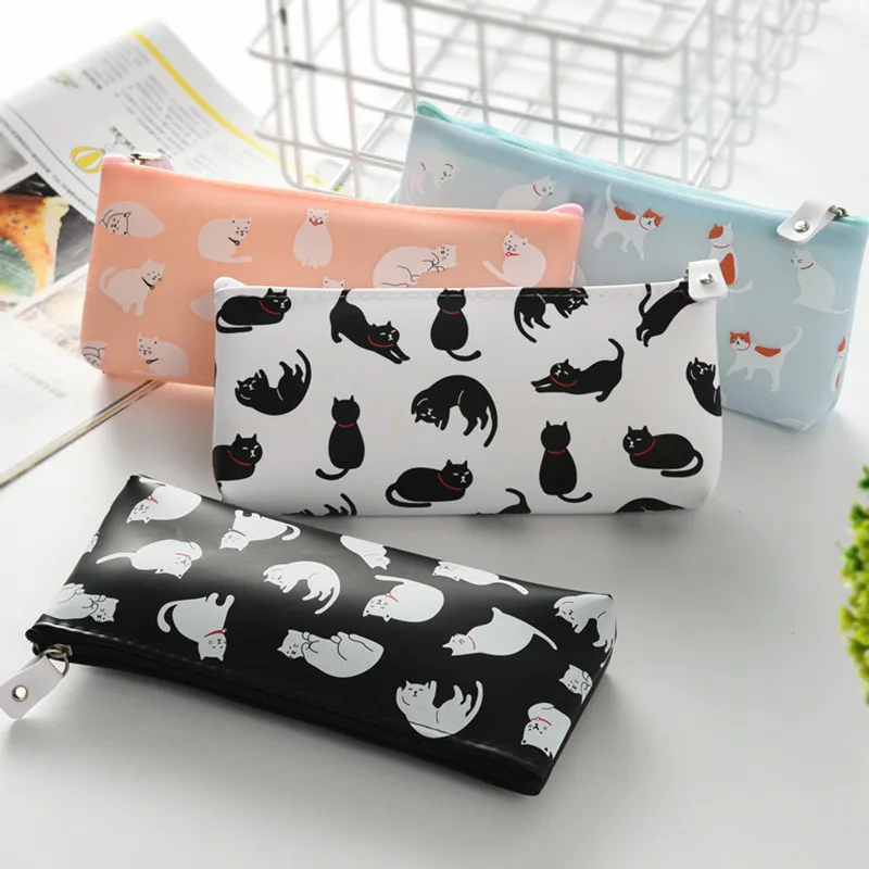 Силиконовый чехол для карандашей с милым котом Kawaii Girl PencilsBags прочный большой емкости школьные принадлежности канцелярские принадлежности для хранения ручек