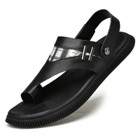 luxury men genuine leather sandals for men summer beach casual sandal metal decoration flip flops rear strap adjustable slippers