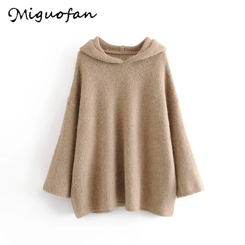 Женский свободный свитер Za зимний с накидкой пуловер пончо зима 2019 | Женская