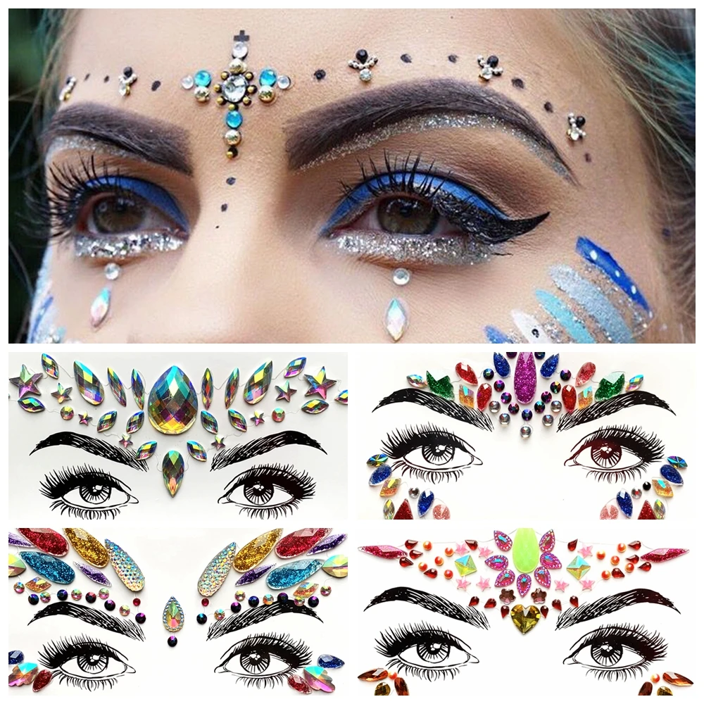 

Tribal Style Beautiful Flash Eye Gems Tattoo Sticker Glitter Face Jewelry Decoration Body Art Easy To Use Makeup Tools Cosmetic
