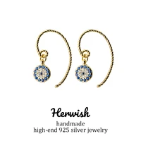 herwish evil eye long dangle earrings 925 sterling silver small women drop earrings good luck charm korean earrings jewelry