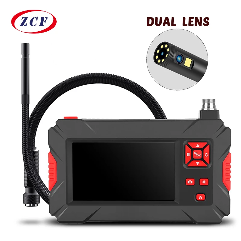 

Dual Lens Industrial Endoscope 4.3 Inch IPS Screen Handhold Inspection Borescope Monitor Snake Camera IP68 Waterproof 2600mAh