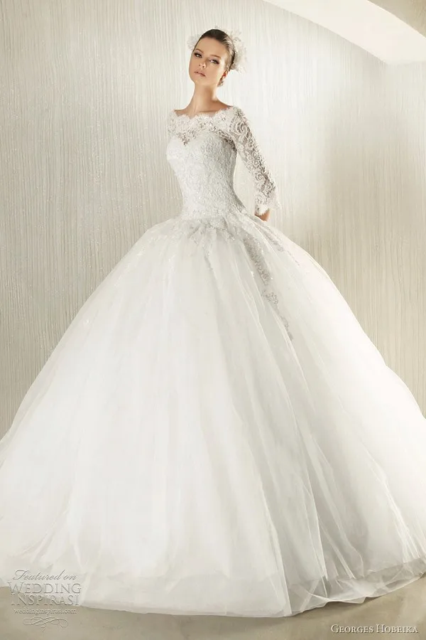 

Gengerous Style Bateau Elbow Sleeves Lace Bodice Beaded boat neck vestido de noiva bridal gown 2018 mother of the bride dresses