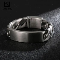 17mm id curb cuban link chain bracelet men 316l stainless steel engrave name logo birthday gift