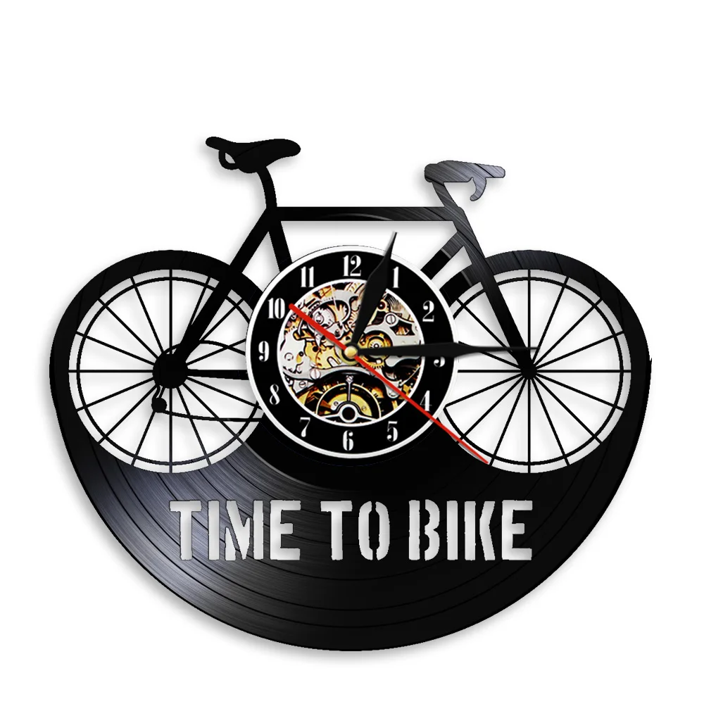 

Настенные часы Time To Bike, ретро виниловые часы, черные Висячие настенные часы, декоративные 3D настенные часы для велосипеда, Декор