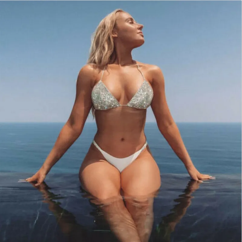 

Sexy Womens Bikini Set Swimwear Diamond Bandage Push-Up Padded Bra Low Waist Thong Bikini Swimwear Swimsuit Bathing Beachwear
