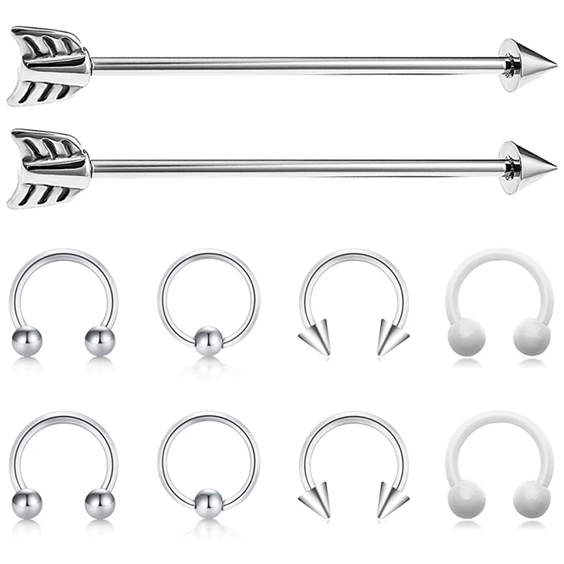 JFORYOU промышленные серьги гвоздики набор 14 г хирургическая сталь промышленный