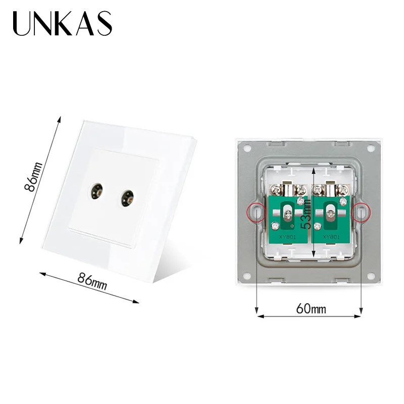 Розетка телефонная UNKAS белая роскошная Хрустальная двойная 1 клавиша RJ11 2 ядра