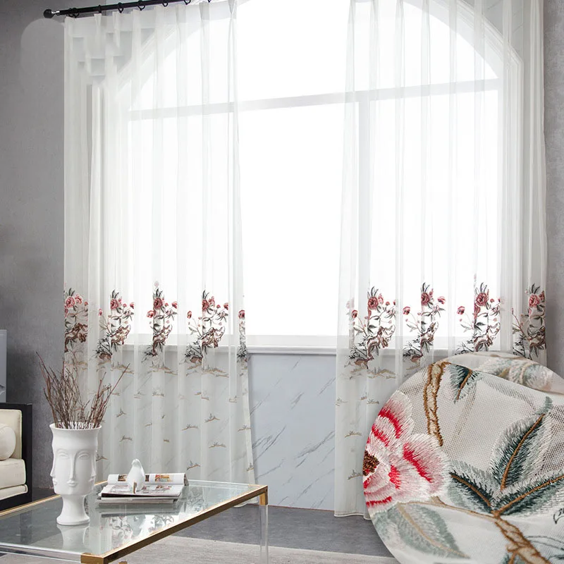 

High Quality Luxury Sheer Embroidered Curtain For Bedroom Kitchen Blind Modern Tulle For Living Room Window Cortinas Fabric SP13