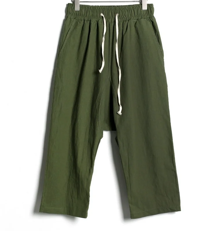

Summer new men's comfortable and breathable linen low crotch pants