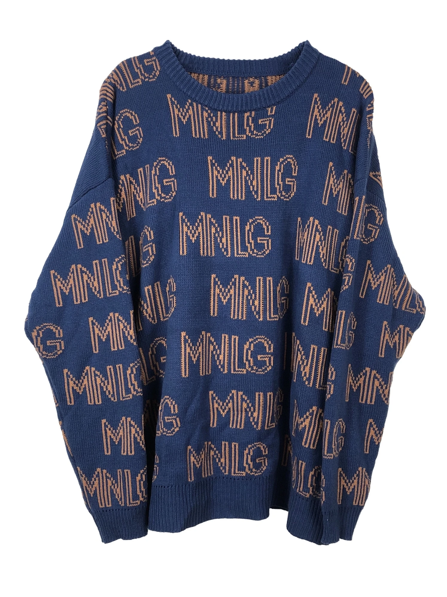 

Versatile letters full jacquard round neck pullover sweater men's and women's fashion
