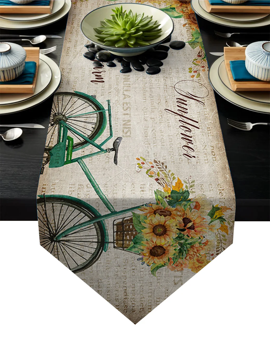 Винтажный велосипед с подсолнухами и для фермы настольный бегун рождества отеля