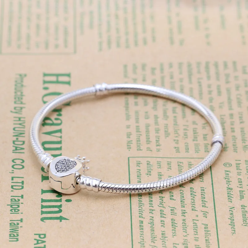 

Real 925 sterling Silver Beads Crown O Snake Chain Bracelet Fit original Pandra bead charm Women Bracelet Jewelry 2021
