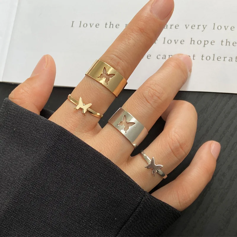 

Trendy Gold Butterfly Rings For Women Men Lover Couple Rings Set Friendship Engagement Wedding Open Rings 2021 Jewelry Gifts