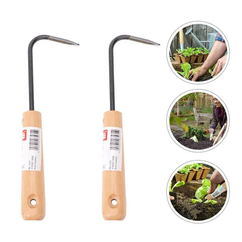 

2pcs Root Remover Wooden Handle Manganese Steel Manual Weeder for Garden