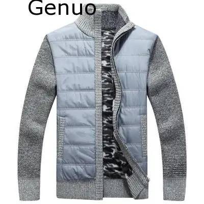 Мужской вязаный свитер Genuo теплый толстый приталенный с воротником-стойкой и