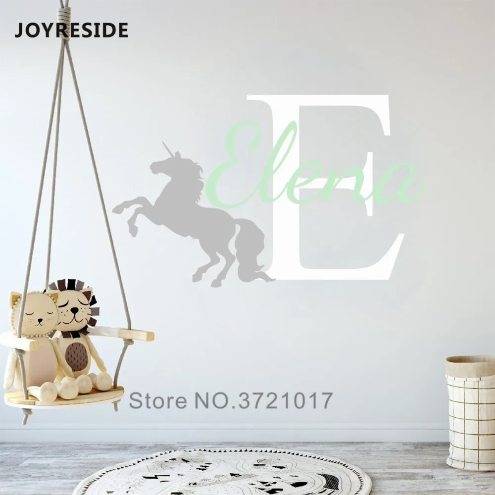 JOYRESIDE пользовательские названия Наклейка на стену в форме единорога девушки украшения спальни настенный Декор Единорог красивый узор наклейки для дома дети W157