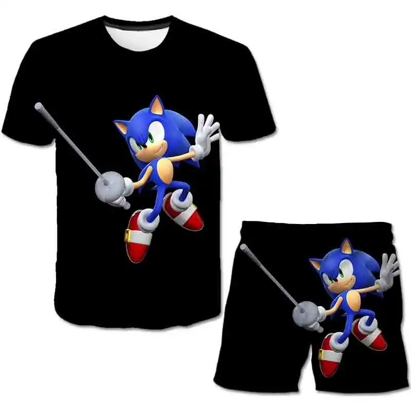 

Cute Children's Clothes Sonic Cartoon T-shirt Shorts Funny T Shirt Kids Cartoon Anime Set Kids Girls Boys Clothing Summer Set