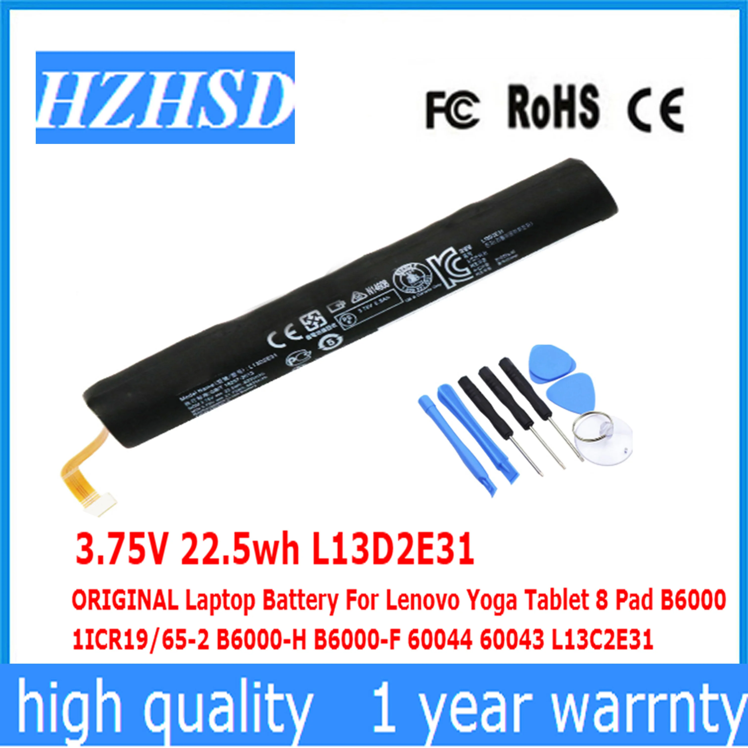 3 75 V 22.5wh L13D2E31 Оригинальный аккумулятор для ноутбука Lenovo Yoga Tablet 8 Pad B6000 1ICR19/65 H F 60044