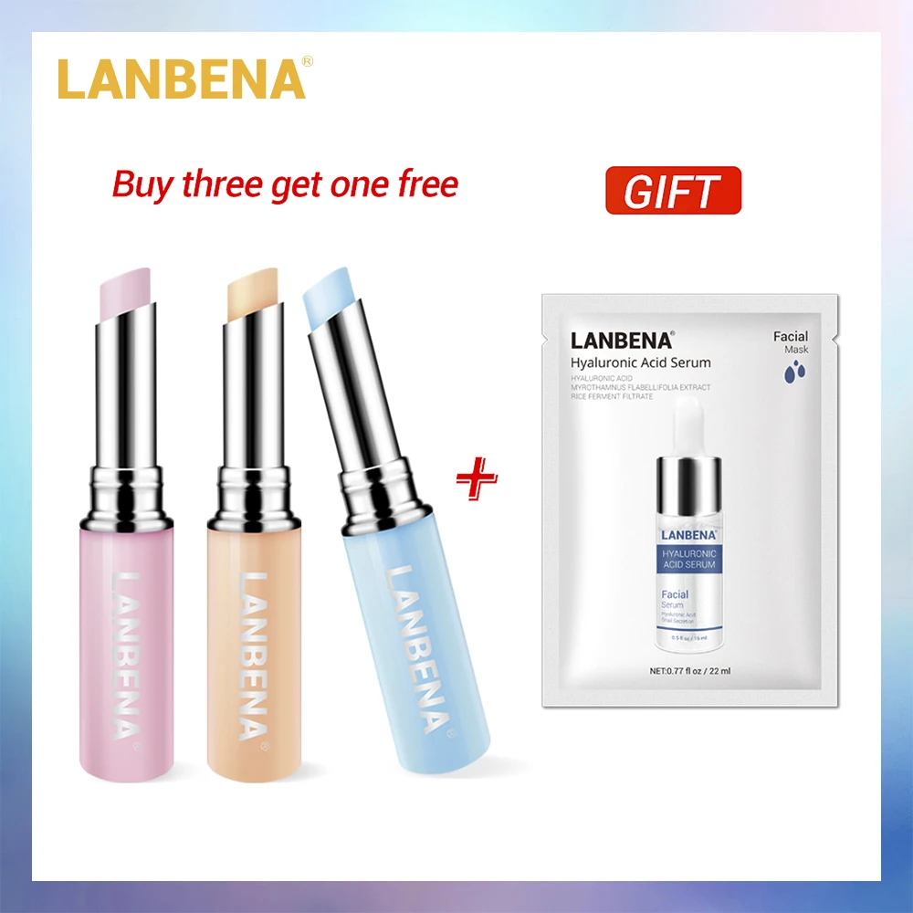 Купи 3 ПОЛУЧИ 1 подарок LANBENA Хамелеон бальзам для губ Роза Гиалуроновая кислота блеск для губ увлажняющий 3 шт+ Гиалуроновая кислота маска для лица