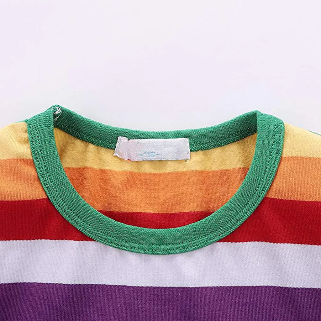 Одежда с короткими рукавами и радугой для маленьких девочек Удобные топы Зимняя